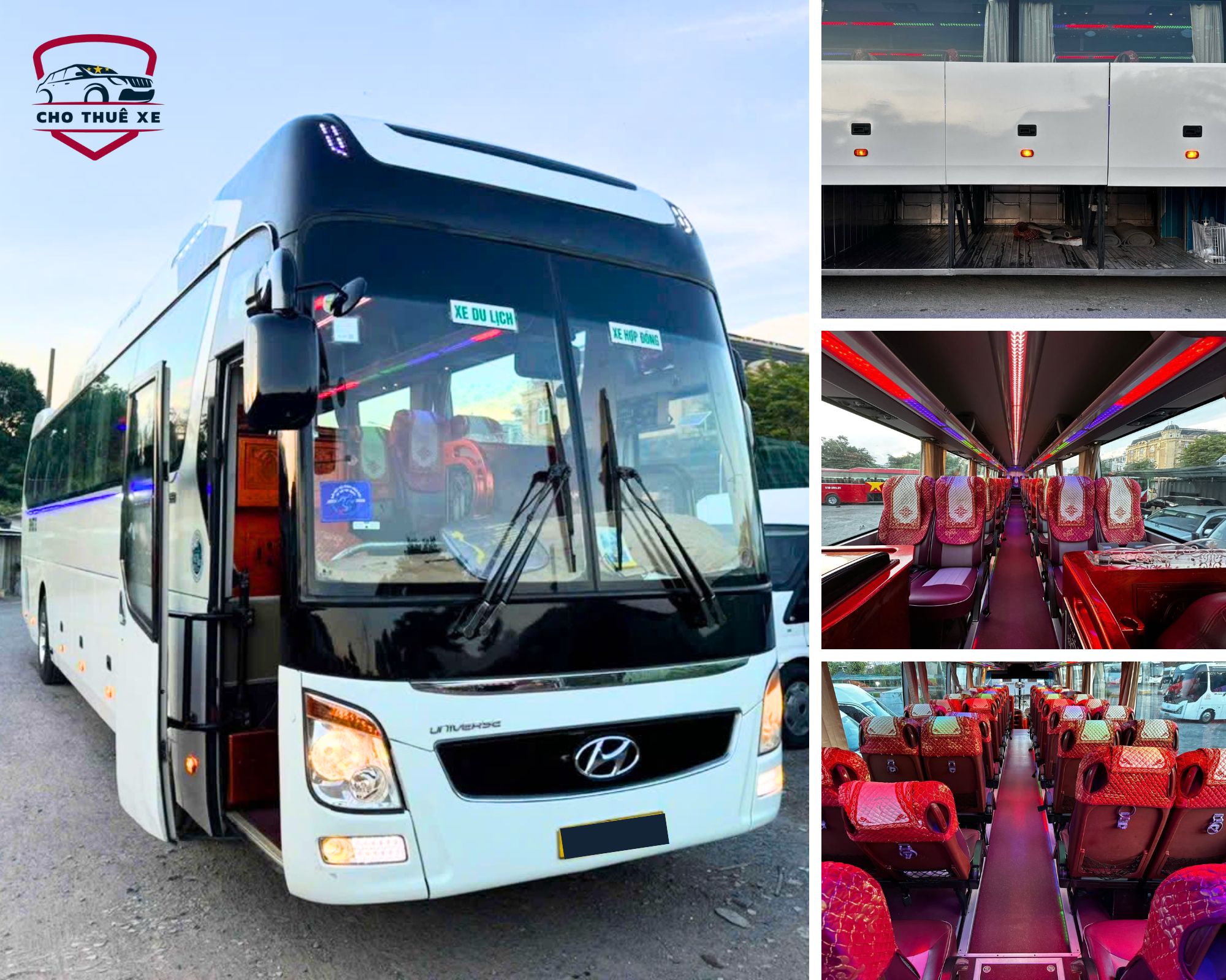 Khoang khách rộng rãi của xe 45 chỗ trong dịch vụ thuê xe ô tô Nha Trang, hai dãy ghế bố trí hợp lý cùng lối đi thoải mái cho chuyến đi đường dài