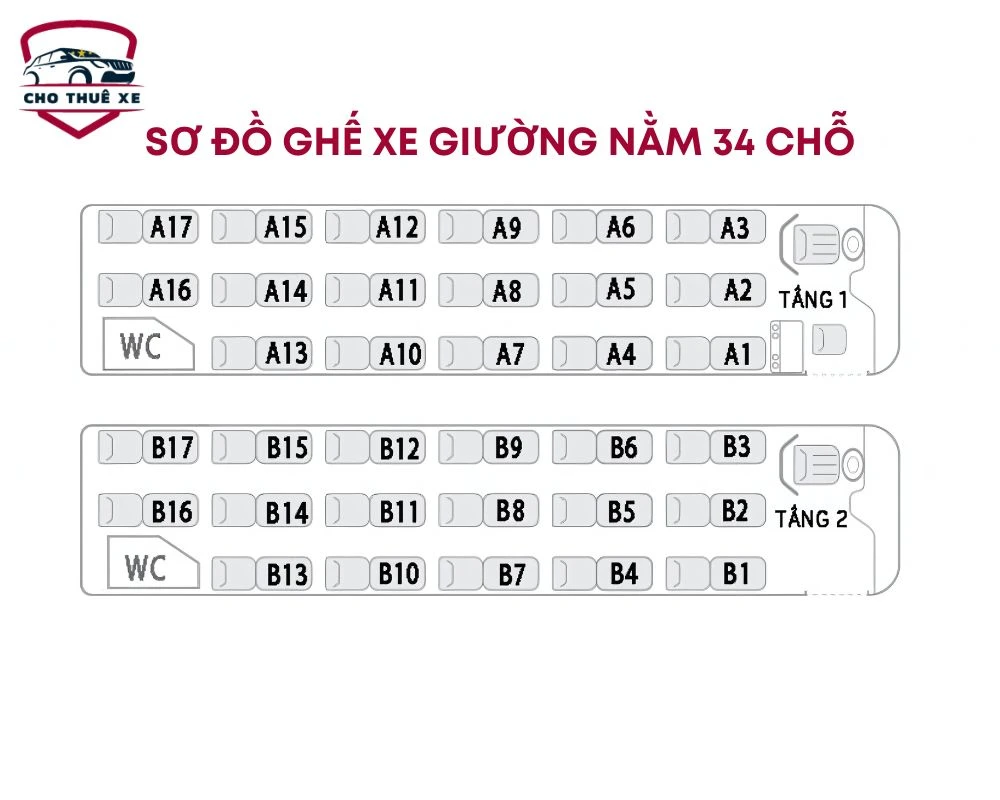 Sơ đồ ghế xe giường nằm 34 chỗ