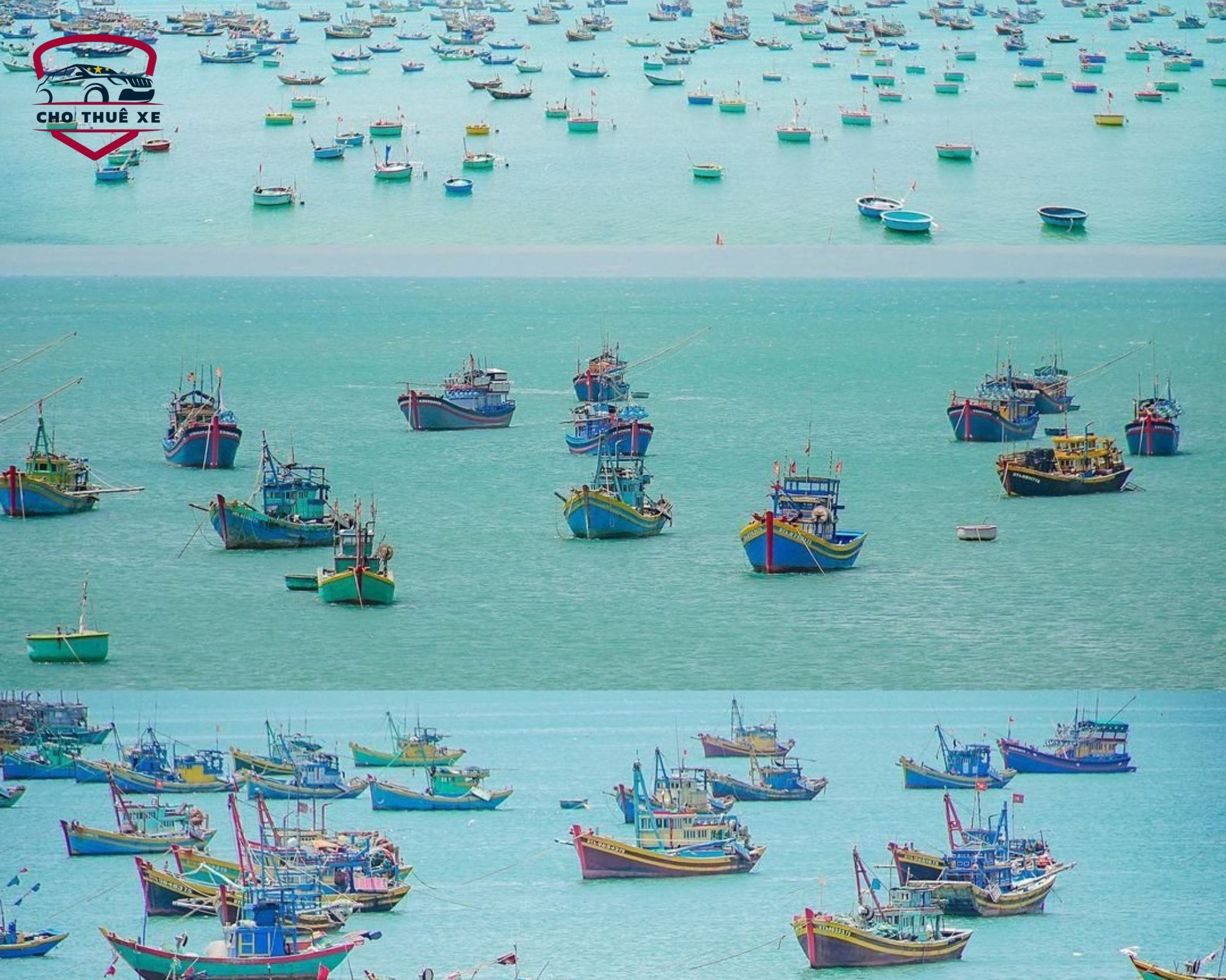 Toàn cảnh Làng chài Mũi Né với hàng trăm chiếc thuyền đánh cá trên mặt biển xanh