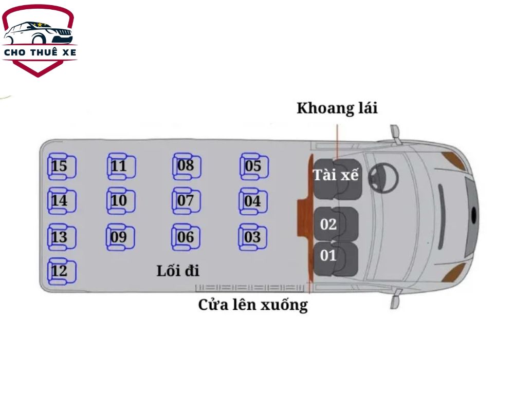 Sơ đồ chỗ ngồi của xe 16 chỗ Toyota Hiace
