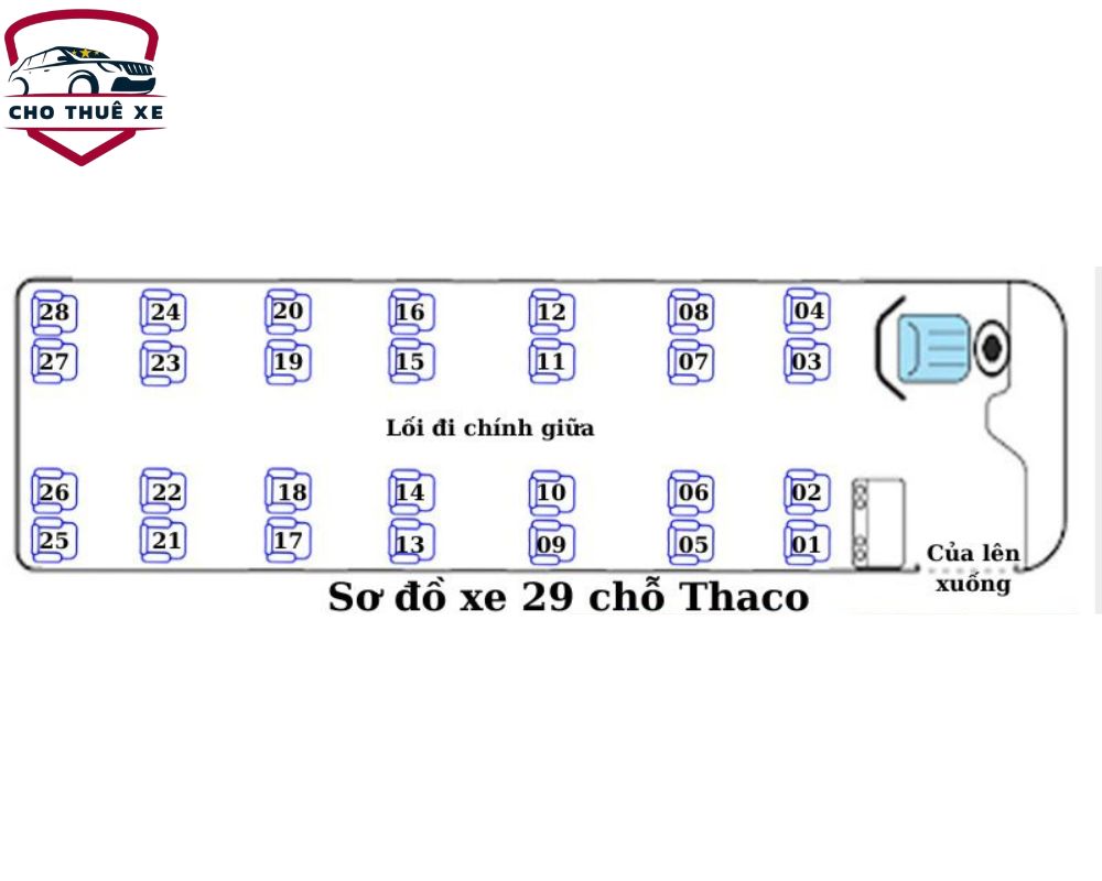Sơ đồ xe 29 chỗ của thương hiệu Thaco