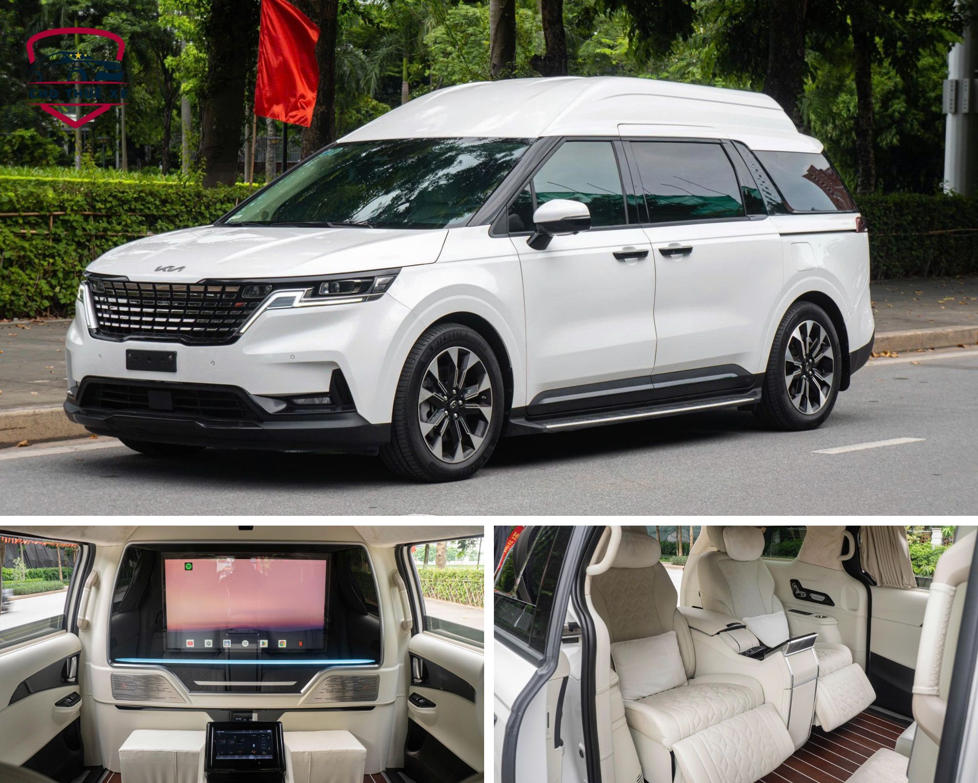 Nội thất Kia Carnival Royal 6 chỗ, ghế chỉnh điện, màn hình giải trí, phục vụ cho thuê xe
