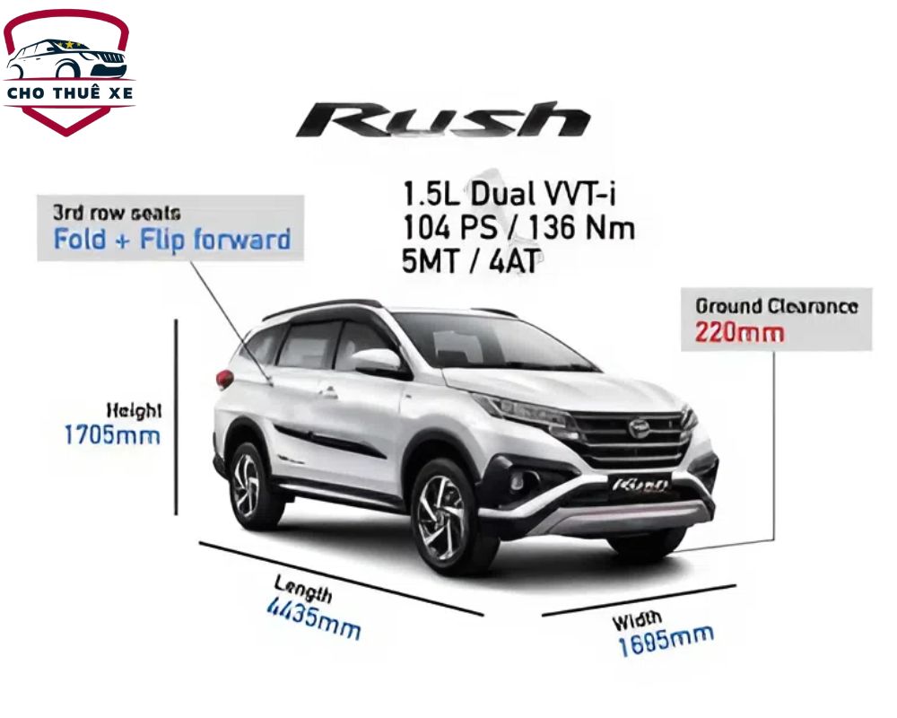 Kích thước của xe ô tô Toyota Rush 7 chỗ