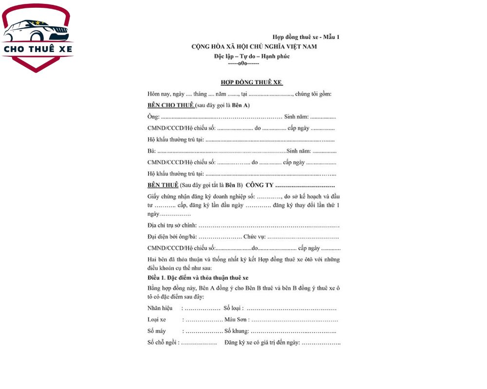 Mẫu hợp đồng cho thuê xe dài hạn (tháng)