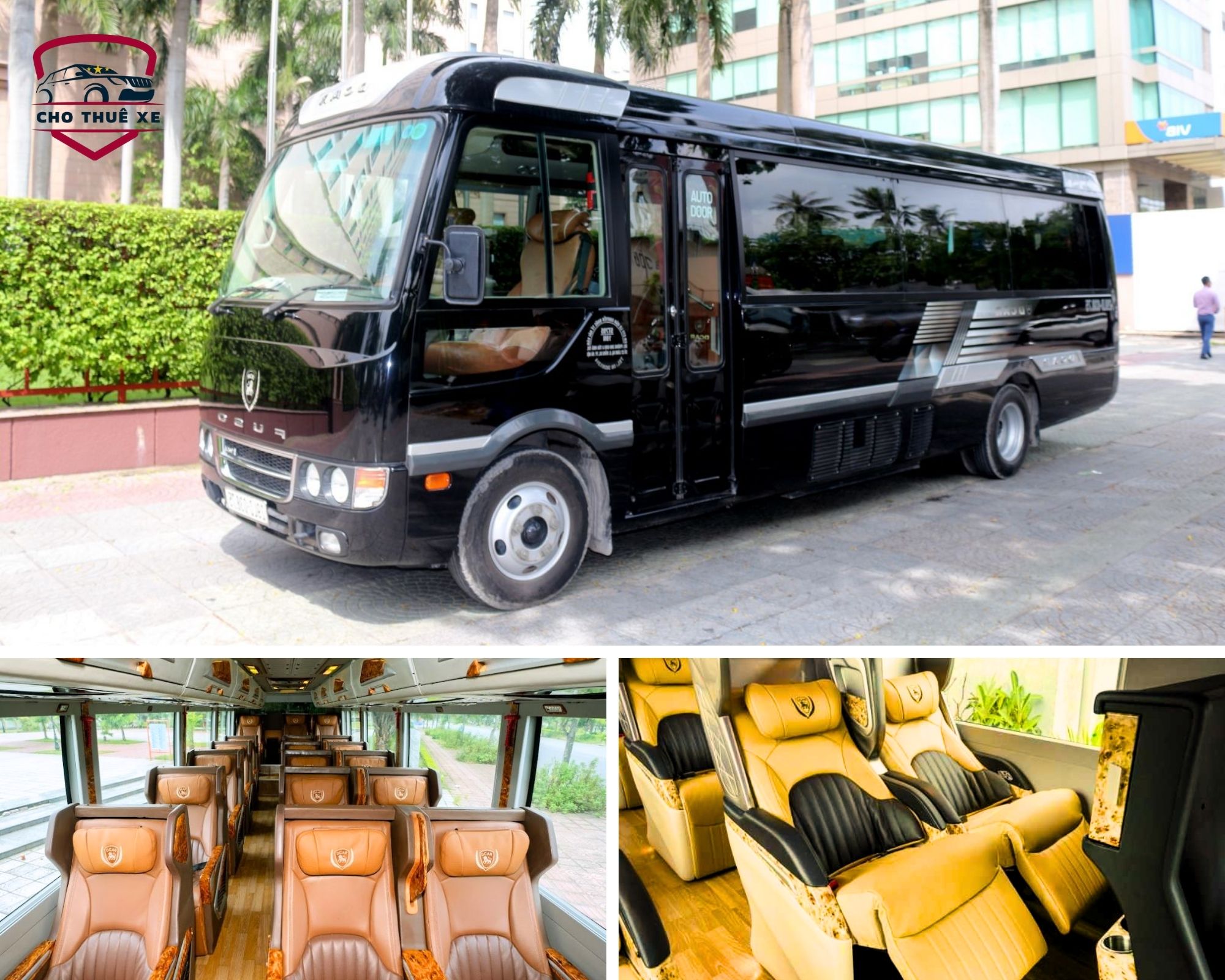 Xe Limousine 19 chỗ (Universe mini) ngoại thất đen sang trọng. Lý tưởng để thuê xe limousine đi Phan Thiết cho đoàn lớn hoặc công ty
