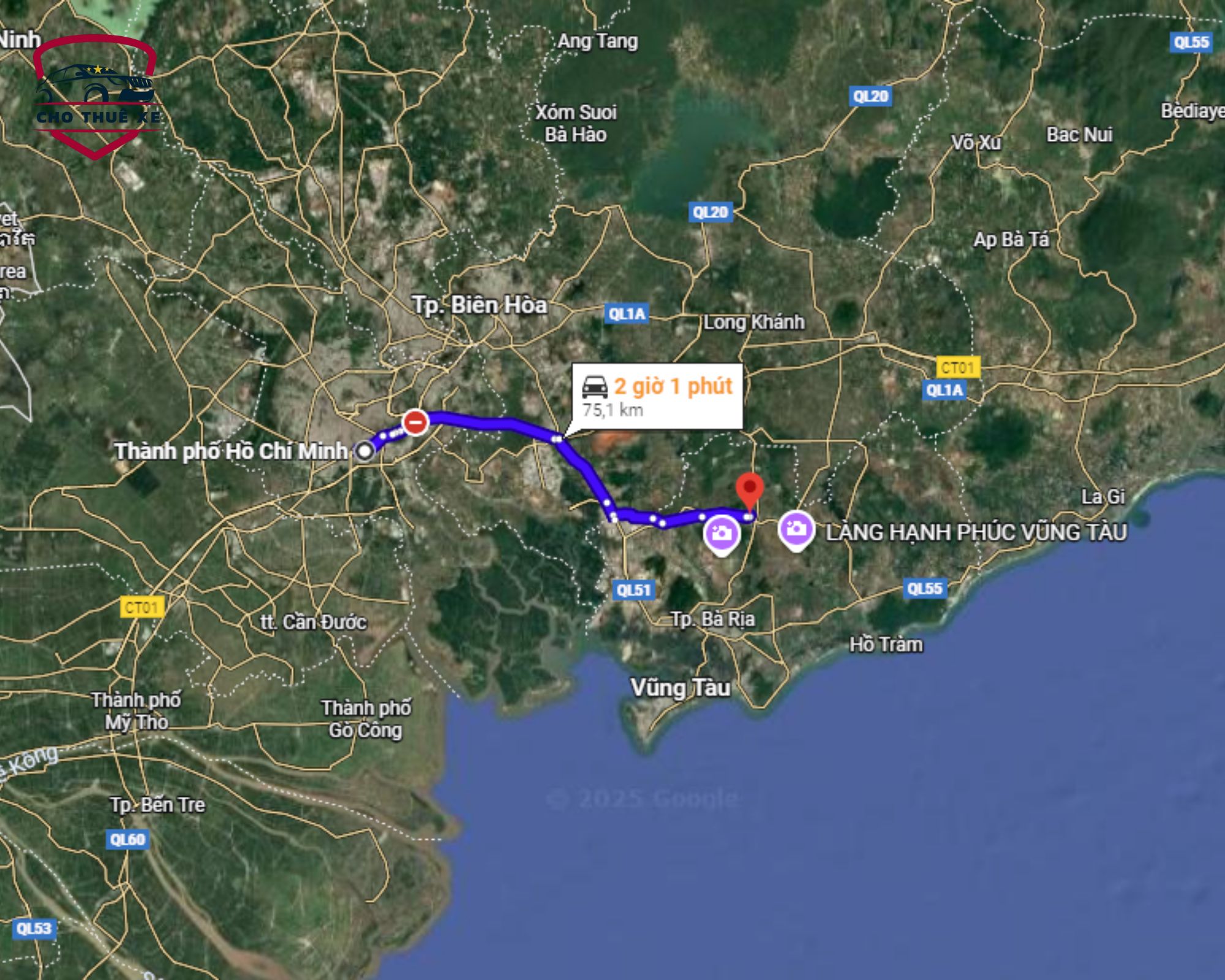 Quãng đường và thời gian từ Sài Gòn và Ngãi Giao