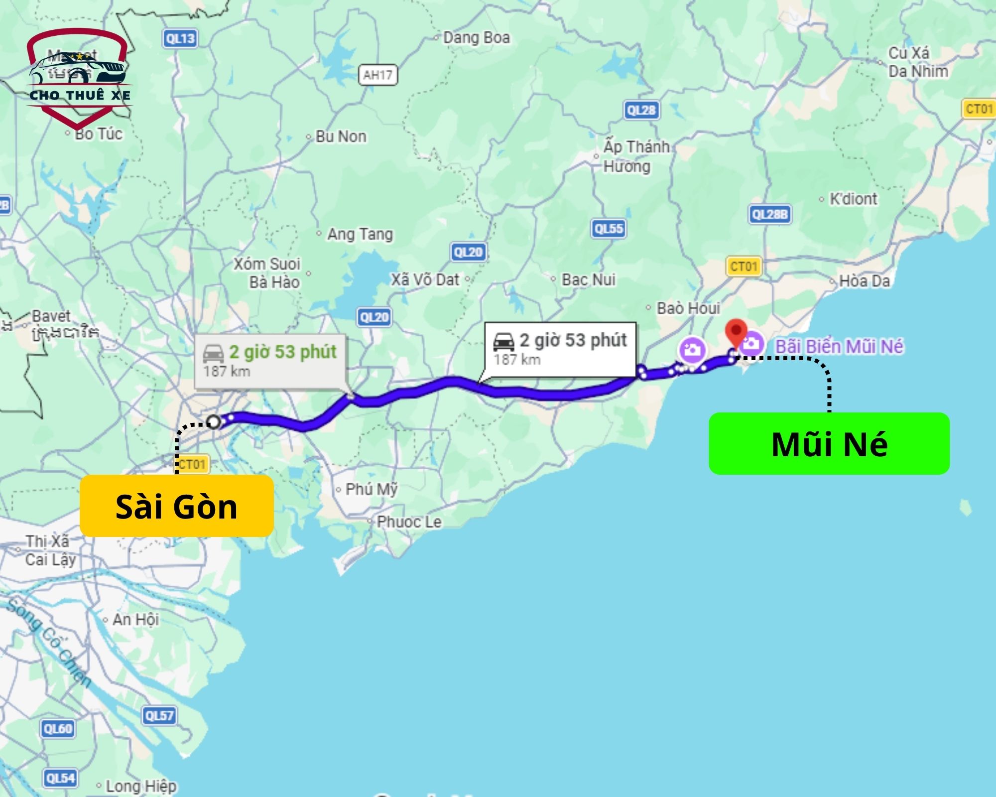 Sơ đồ di chuyển qua cao tốc từ TP.HCM đi Phan Thiết khi thuê xe đi Mũi Né 2 ngày 1 đêm