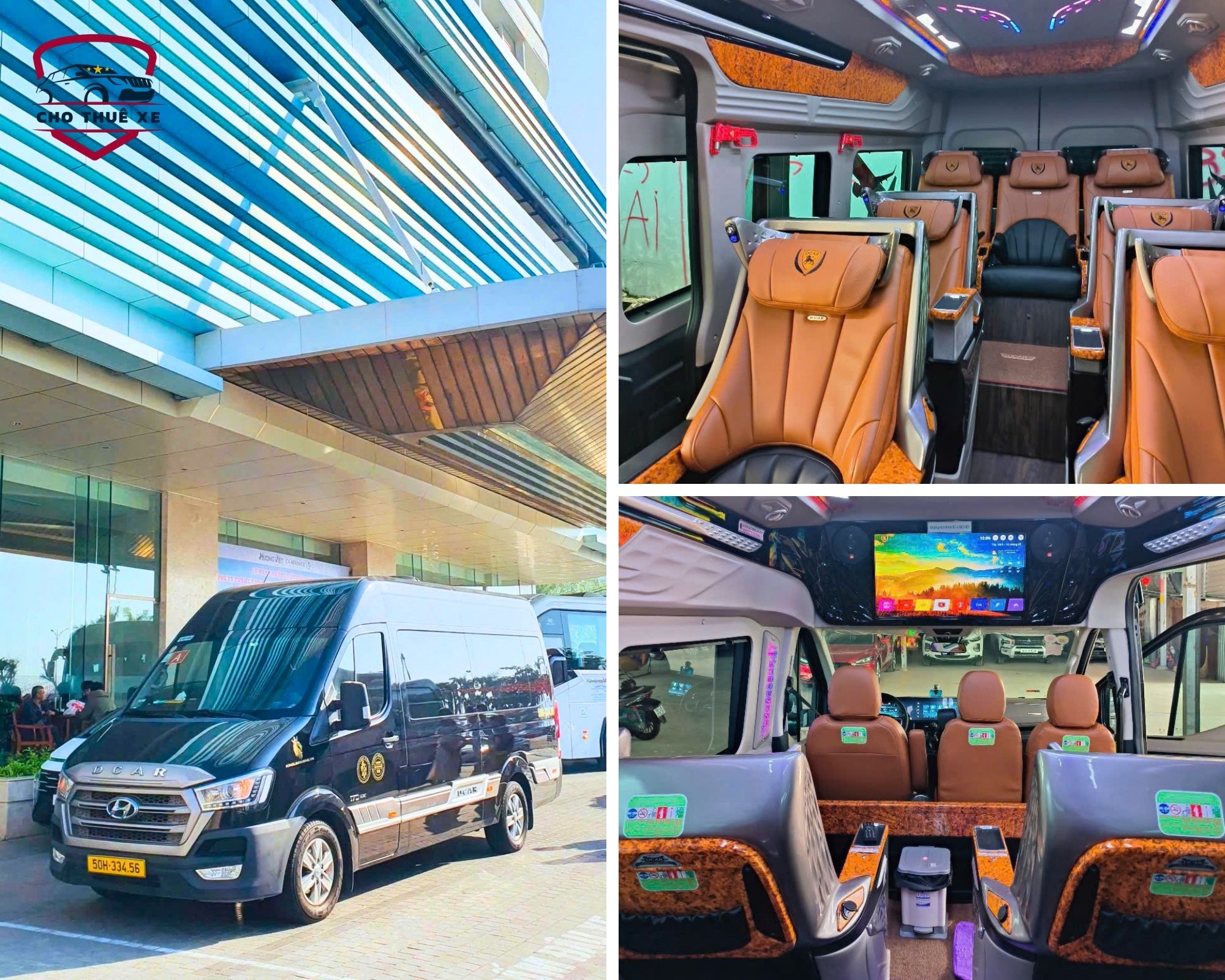 Xe limousine 9 chỗ màu đen sang trọng với thiết kế hiện đại phục vụ đưa đón khách cao cấp