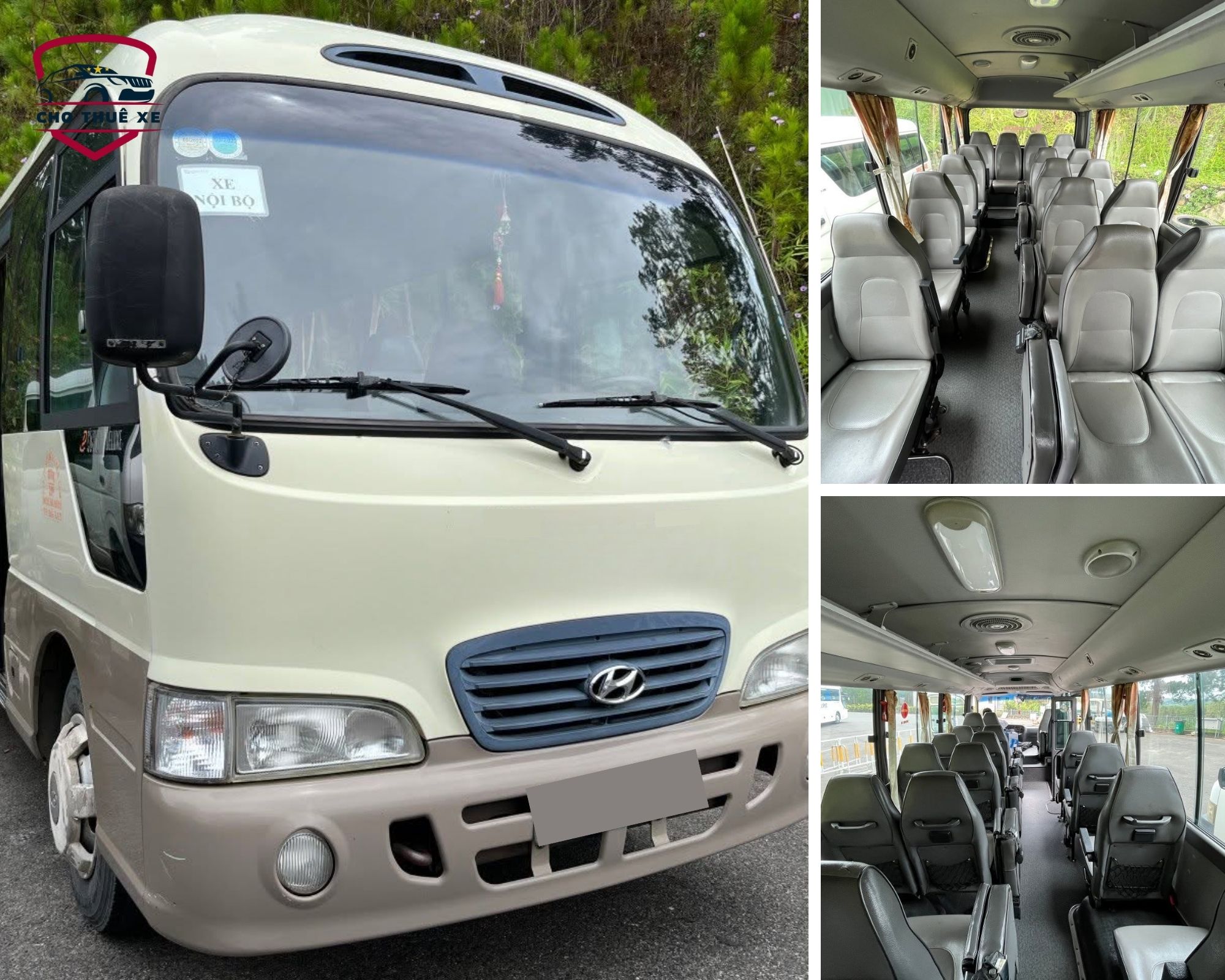 Thuê xe 29 chỗ Đà Lạt Hyundai County với khoang nội thất rộng, ghế bọc tay vịn êm ái